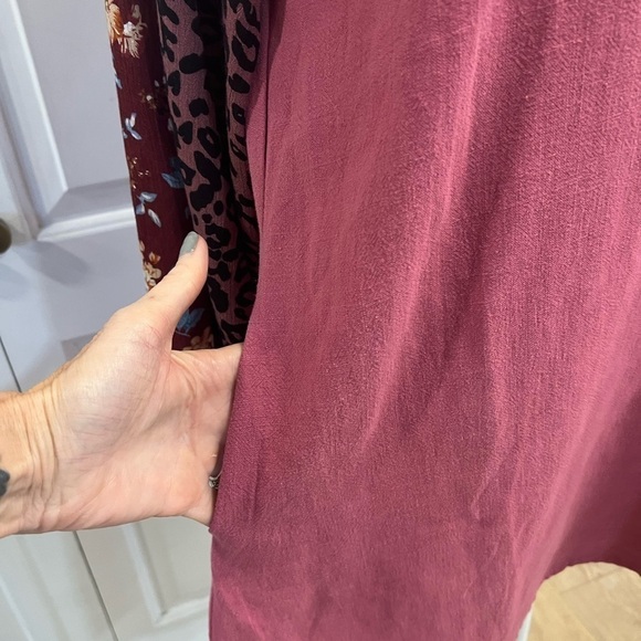 Umgee, New Multi Pattern Sleeves Pink Shift Tunic Dress with Pockets - Picture 3 of 13